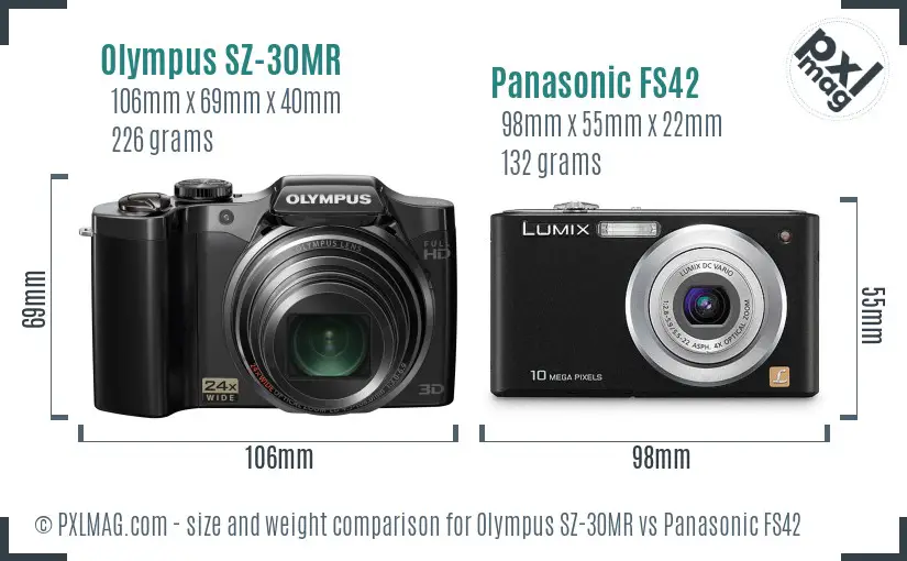 Olympus SZ-30MR vs Panasonic FS42 size comparison