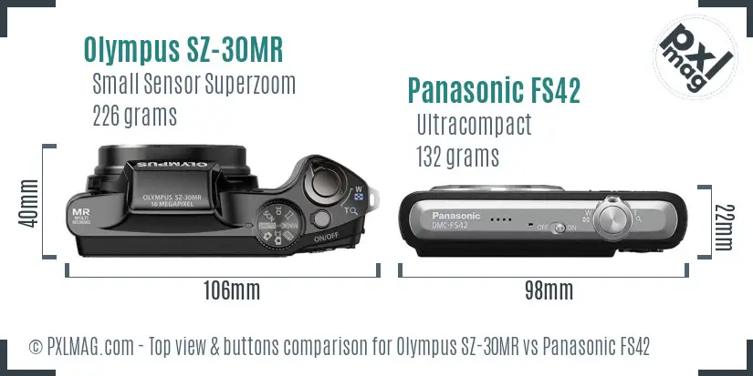 Olympus SZ-30MR vs Panasonic FS42 top view buttons comparison