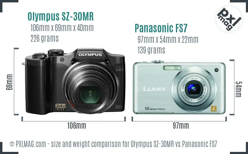 Olympus SZ-30MR vs Panasonic FS7 size comparison