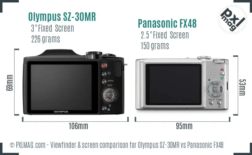 Olympus SZ-30MR vs Panasonic FX48 Screen and Viewfinder comparison