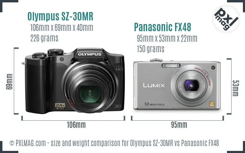 Olympus SZ-30MR vs Panasonic FX48 size comparison
