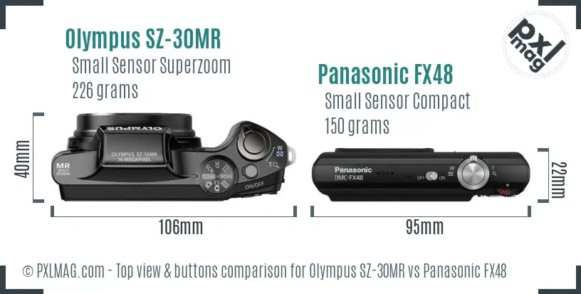 Olympus SZ-30MR vs Panasonic FX48 top view buttons comparison