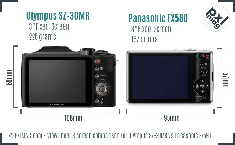 Olympus SZ-30MR vs Panasonic FX580 Screen and Viewfinder comparison