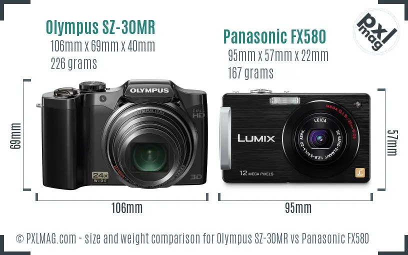 Olympus SZ-30MR vs Panasonic FX580 size comparison
