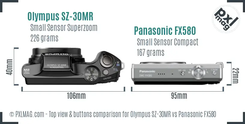 Olympus SZ-30MR vs Panasonic FX580 top view buttons comparison