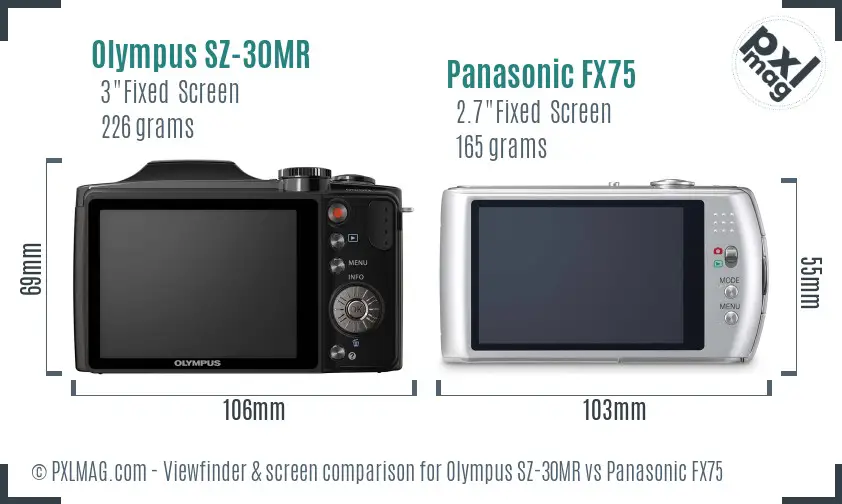 Olympus SZ-30MR vs Panasonic FX75 Screen and Viewfinder comparison