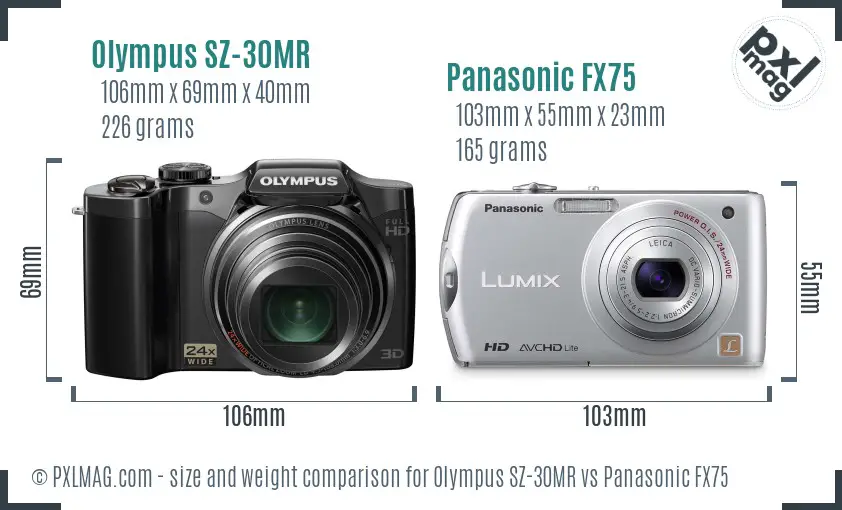 Olympus SZ-30MR vs Panasonic FX75 size comparison