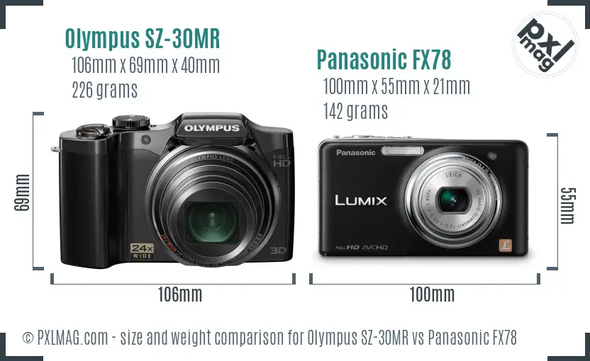 Olympus SZ-30MR vs Panasonic FX78 size comparison Olympus SZ-30MR vs Panasonic FX78 size comparison