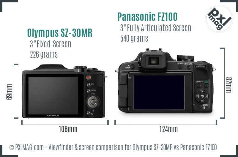 Olympus SZ-30MR vs Panasonic FZ100 Screen and Viewfinder comparison