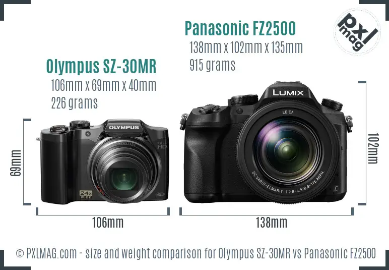 Olympus SZ-30MR vs Panasonic FZ2500 size comparison