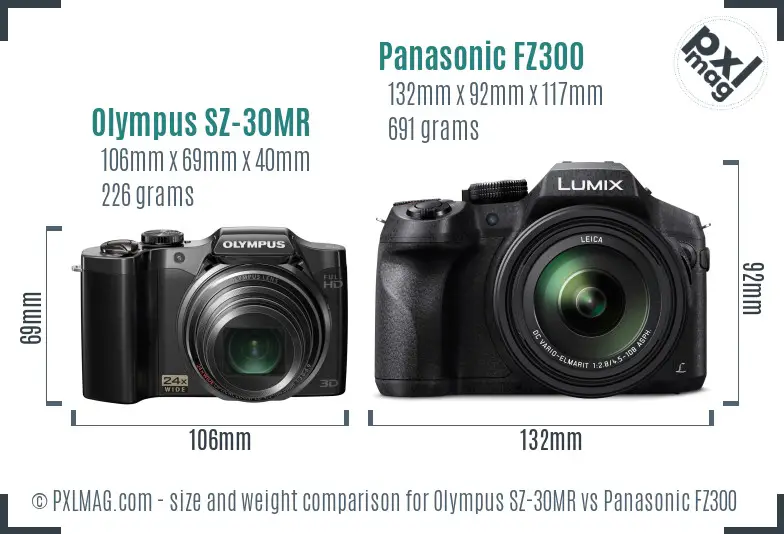 Olympus SZ-30MR vs Panasonic FZ300 size comparison