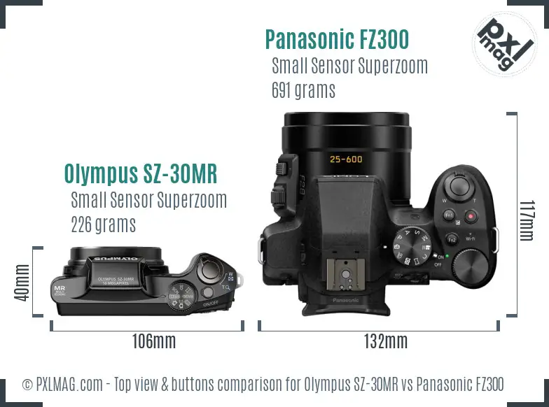 Olympus SZ-30MR vs Panasonic FZ300 top view buttons comparison