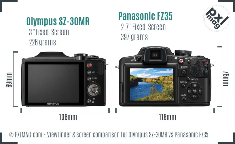 Olympus SZ-30MR vs Panasonic FZ35 Screen and Viewfinder comparison