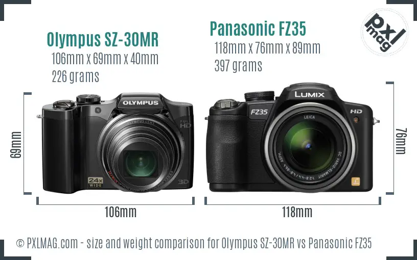 Olympus SZ-30MR vs Panasonic FZ35 size comparison