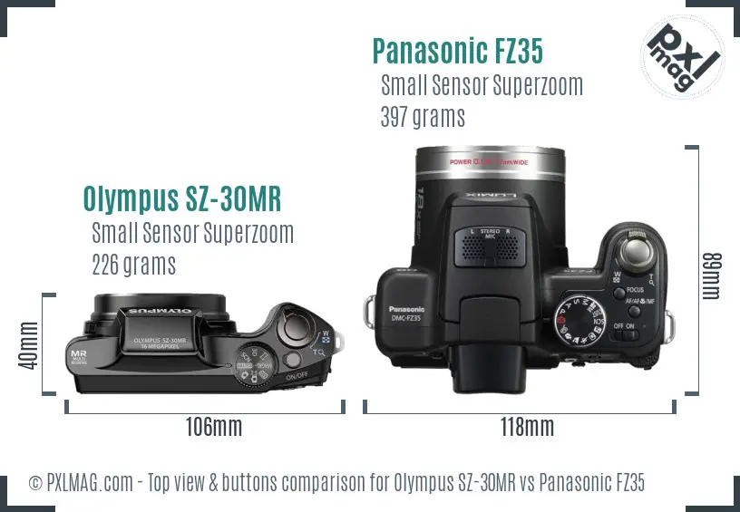 Olympus SZ-30MR vs Panasonic FZ35 top view buttons comparison