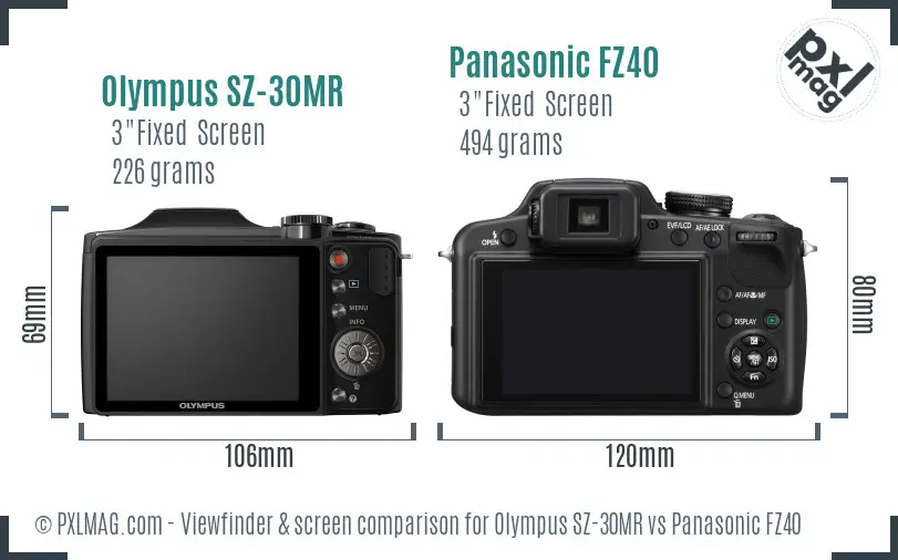 Olympus SZ-30MR vs Panasonic FZ40 Screen and Viewfinder comparison