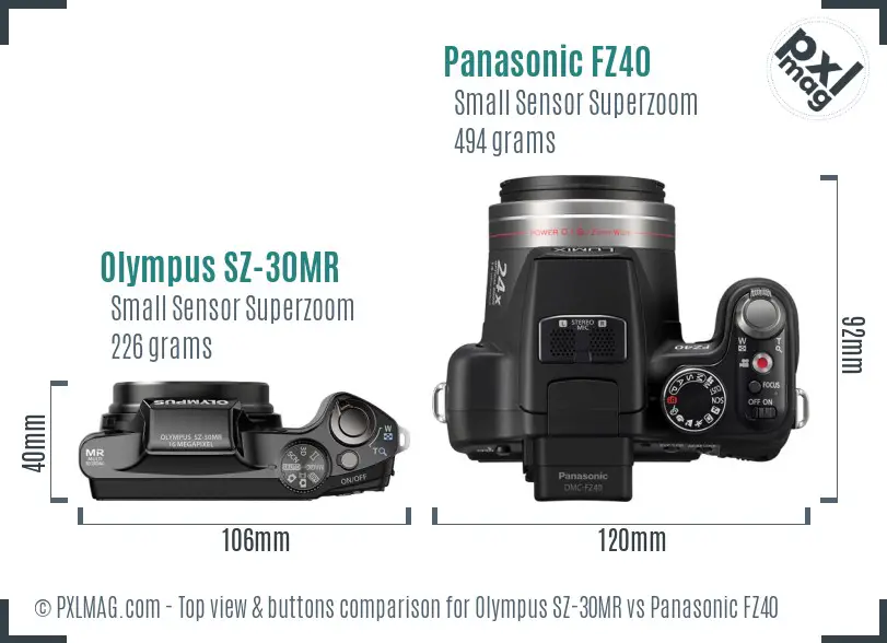 Olympus SZ-30MR vs Panasonic FZ40 top view buttons comparison