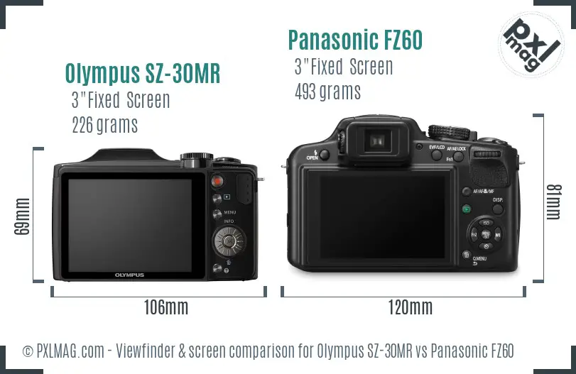 Olympus SZ-30MR vs Panasonic FZ60 Screen and Viewfinder comparison