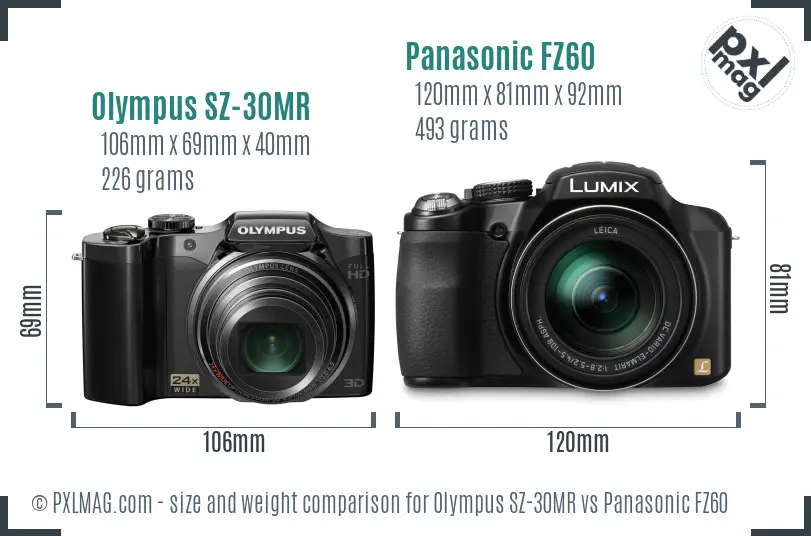 Olympus SZ-30MR vs Panasonic FZ60 size comparison