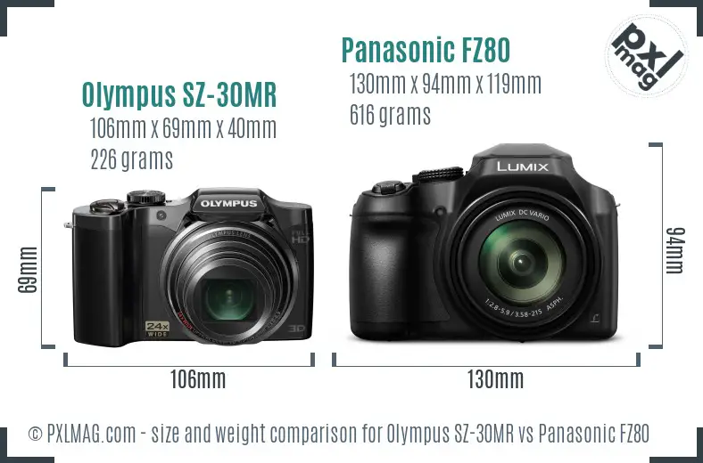 Olympus SZ-30MR vs Panasonic FZ80 size comparison