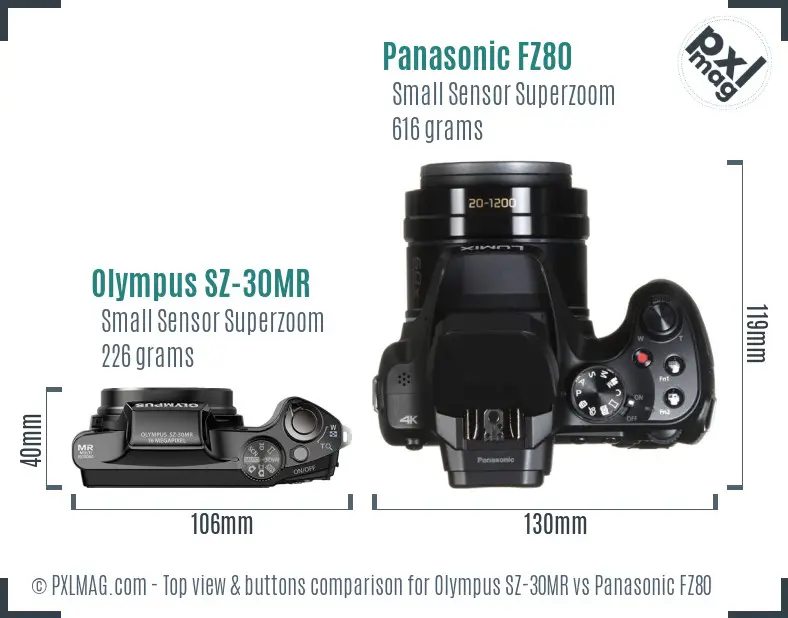 Olympus SZ-30MR vs Panasonic FZ80 top view buttons comparison