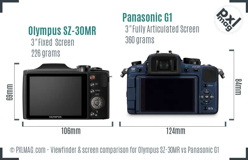 Olympus SZ-30MR vs Panasonic G1 Screen and Viewfinder comparison