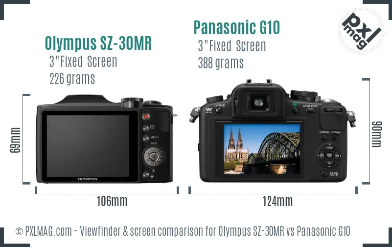 Olympus SZ-30MR vs Panasonic G10 Screen and Viewfinder comparison