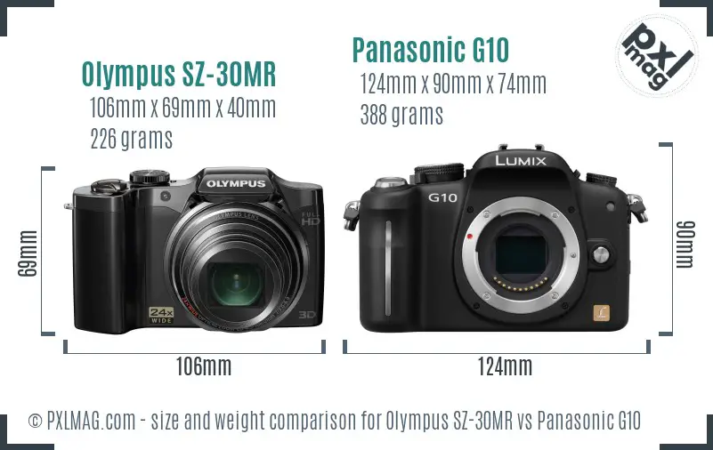 Olympus SZ-30MR vs Panasonic G10 size comparison