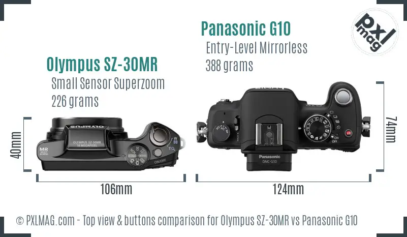 Olympus SZ-30MR vs Panasonic G10 top view buttons comparison