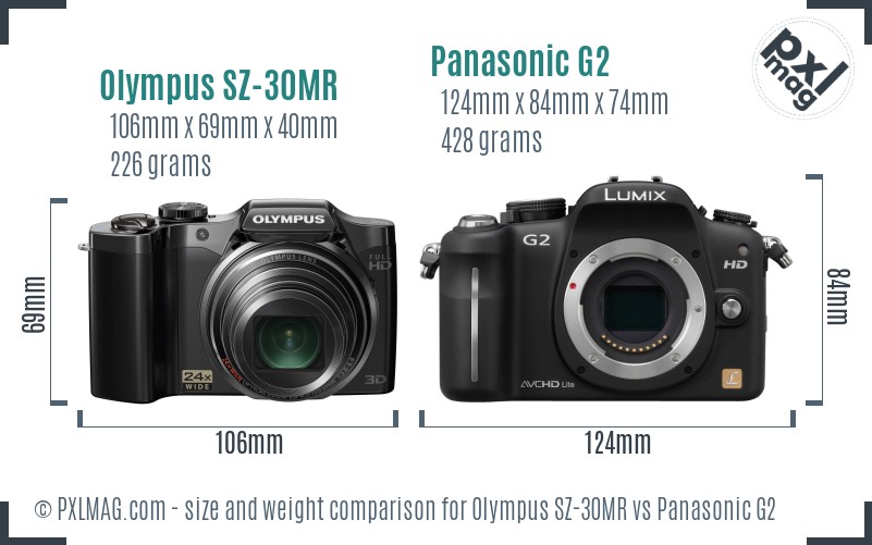 Olympus SZ-30MR vs Panasonic G2 size comparison