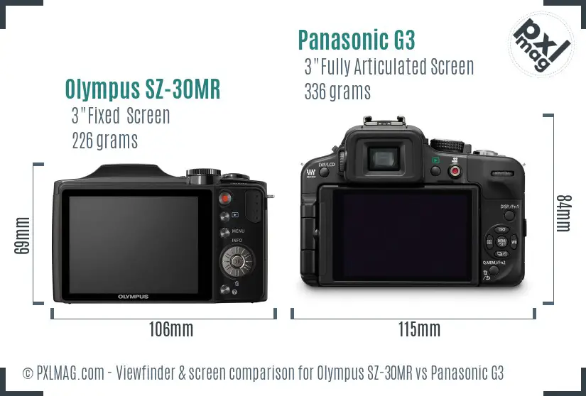 Olympus SZ-30MR vs Panasonic G3 Screen and Viewfinder comparison