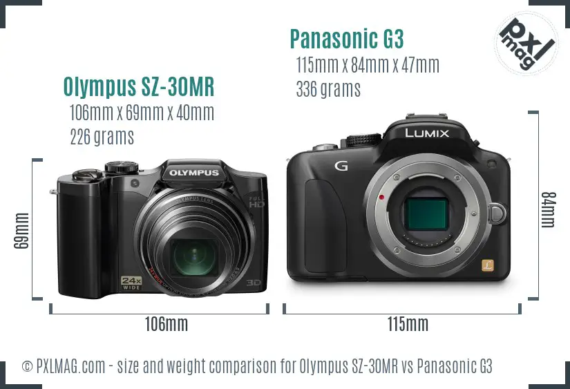 Olympus SZ-30MR vs Panasonic G3 size comparison