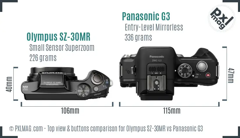 Olympus SZ-30MR vs Panasonic G3 top view buttons comparison