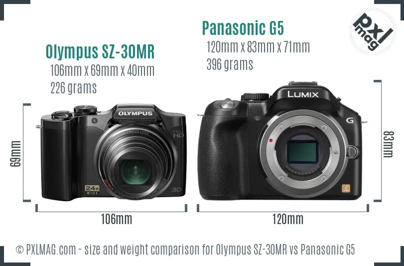 Olympus SZ-30MR vs Panasonic G5 size comparison