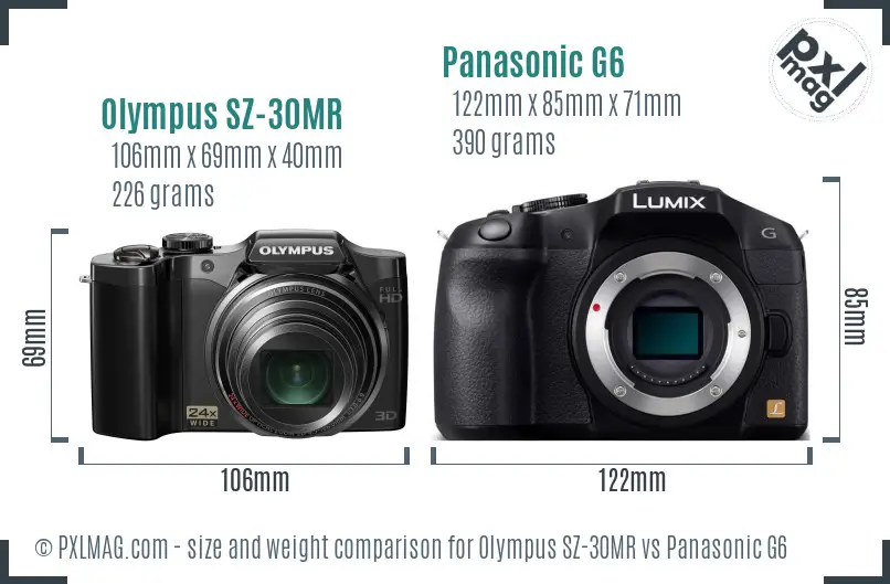 Olympus SZ-30MR vs Panasonic G6 size comparison Olympus SZ-30MR vs Panasonic G6 size comparison