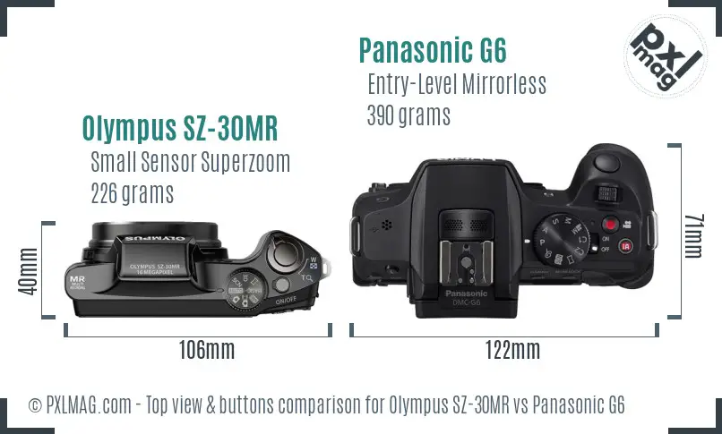 Olympus SZ-30MR vs Panasonic G6 top view buttons comparison Olympus SZ-30MR vs Panasonic G6 top view buttons comparison