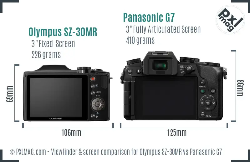 Olympus SZ-30MR vs Panasonic G7 Screen and Viewfinder comparison