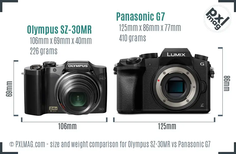 Olympus SZ-30MR vs Panasonic G7 size comparison