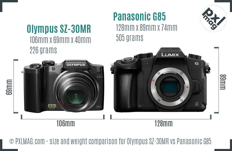 Olympus SZ-30MR vs Panasonic G85 size comparison