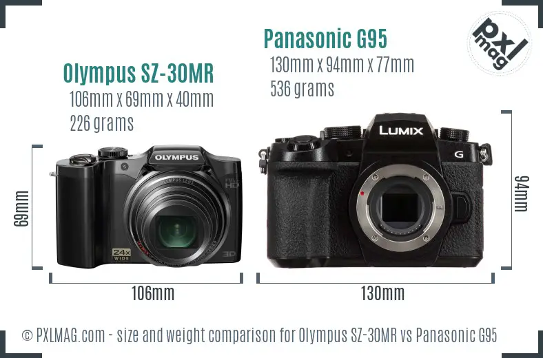 Olympus SZ-30MR vs Panasonic G95 size comparison Olympus SZ-30MR vs Panasonic G95 size comparison