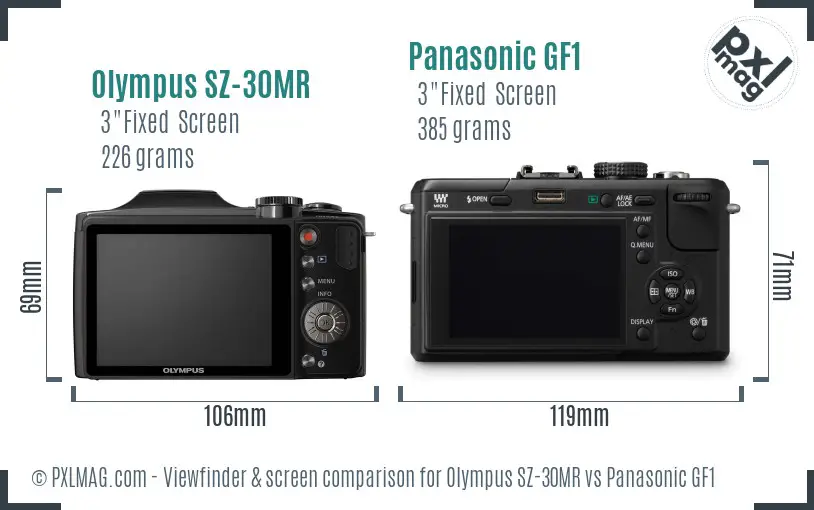 Olympus SZ-30MR vs Panasonic GF1 Screen and Viewfinder comparison