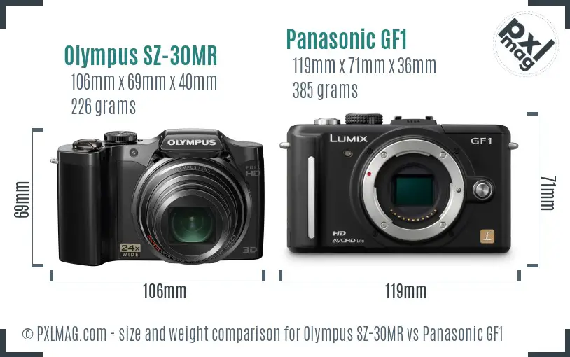 Olympus SZ-30MR vs Panasonic GF1 size comparison
