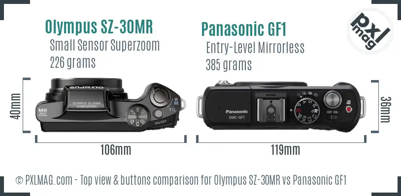 Olympus SZ-30MR vs Panasonic GF1 top view buttons comparison