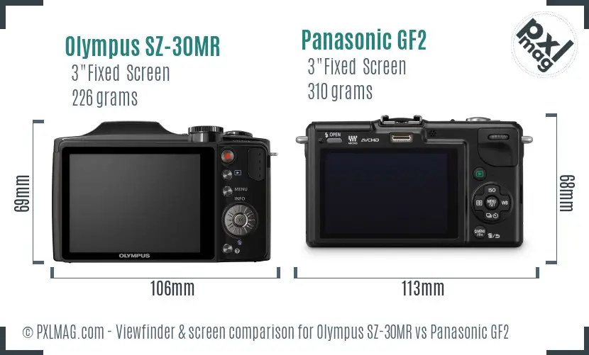 Olympus SZ-30MR vs Panasonic GF2 Screen and Viewfinder comparison