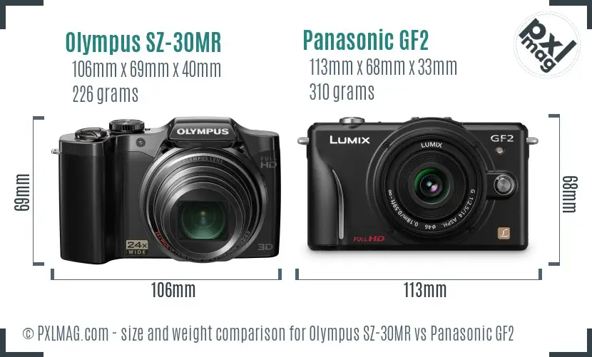 Olympus SZ-30MR vs Panasonic GF2 size comparison