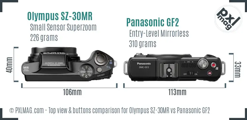 Olympus SZ-30MR vs Panasonic GF2 top view buttons comparison