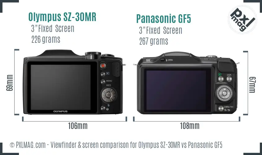 Olympus SZ-30MR vs Panasonic GF5 Screen and Viewfinder comparison