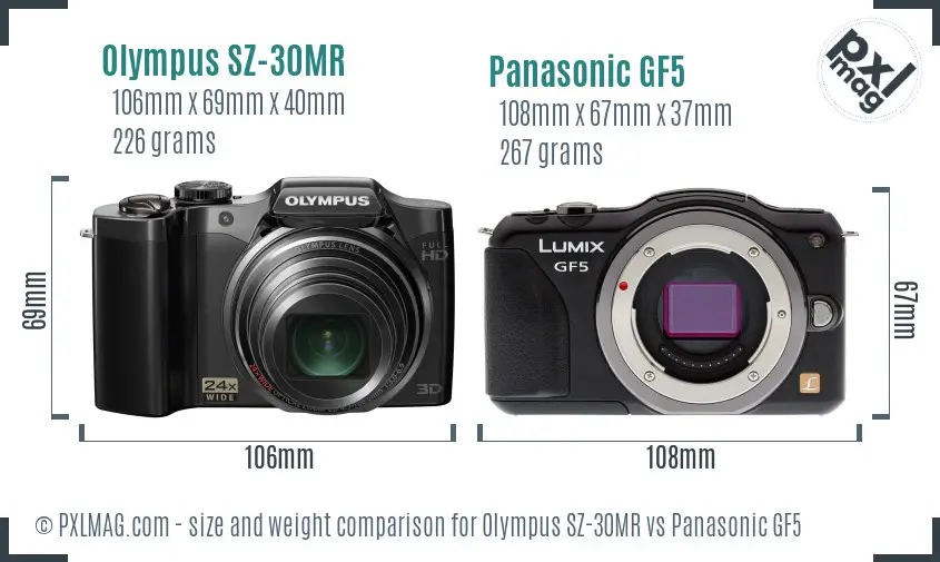 Olympus SZ-30MR vs Panasonic GF5 size comparison