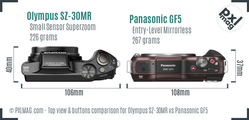 Olympus SZ-30MR vs Panasonic GF5 top view buttons comparison