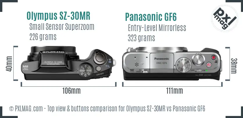 Olympus SZ-30MR vs Panasonic GF6 top view buttons comparison